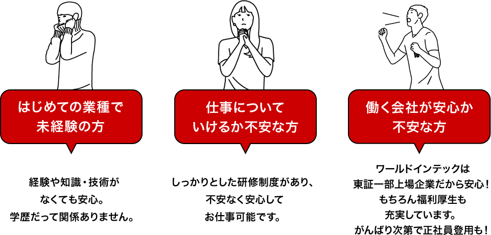 はじめての業種で未経験の方 仕事についていけるか不安な方 働く会社が安心か不安な方